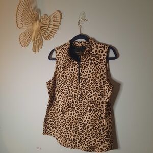 Tommy Bahama Leopard Print Quarter Zip Islandzone Swim Top, Large